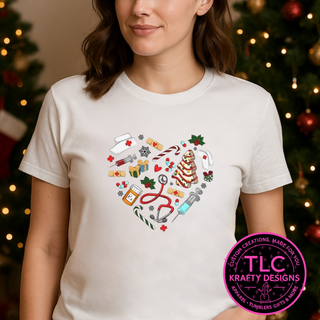 Healthcare Worker Christmas Heart T-Shirt – Healthcare Long or Short Sleeve Tee CK