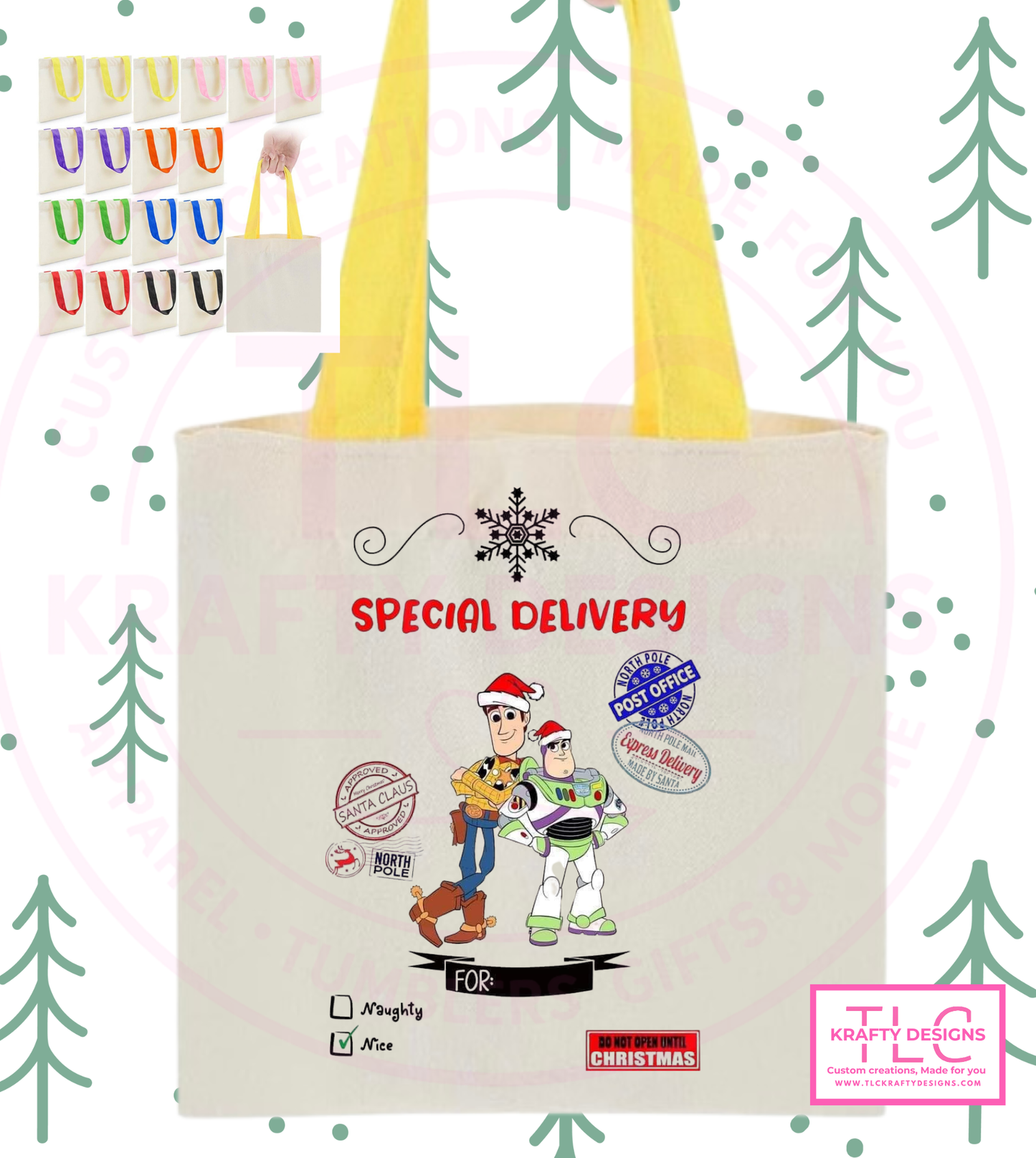 Custom Christmas Tote Bags – Personalized Kids Tote Bags in Fun Character Designs CK