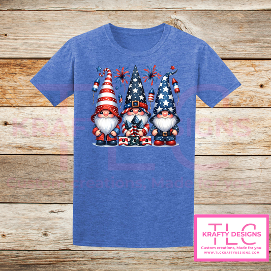 USA Banner Gnome Trio Design – Patriotic Summer Apparel