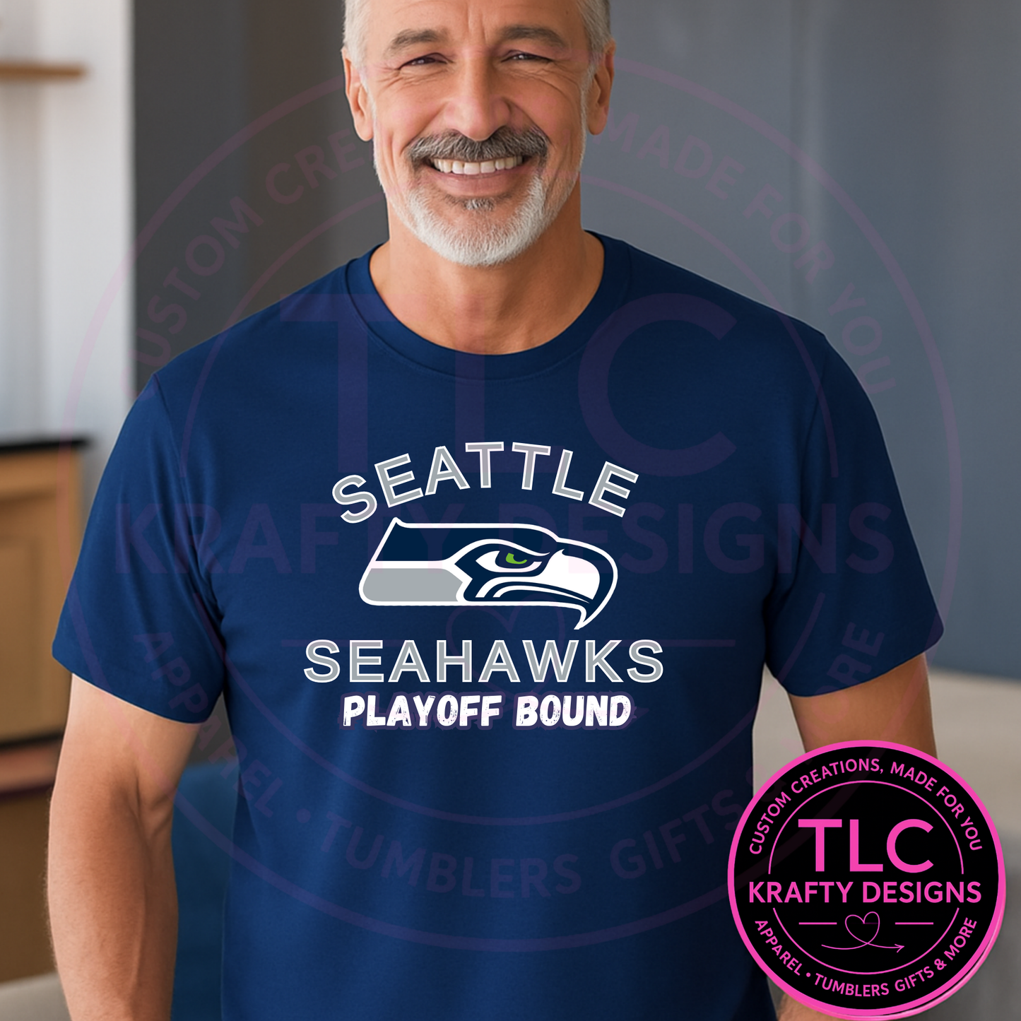 Playoff Bound Large Logo Seattle Football T-Shirt – Football Season Long or Short Sleeve Tee CK