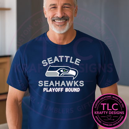 Playoff Bound Large Logo Seattle Football T-Shirt – Football Season Long or Short Sleeve Tee CK