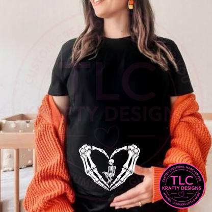 Maternity Halloween Shirt - White Skeleton Hands Design