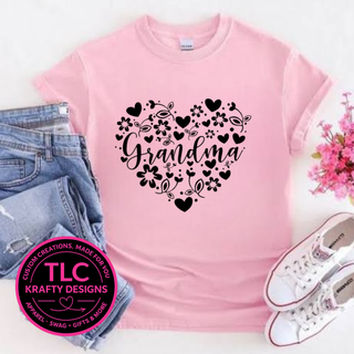 Grandma Heart Floral Black Design - Grandma Love Apparel