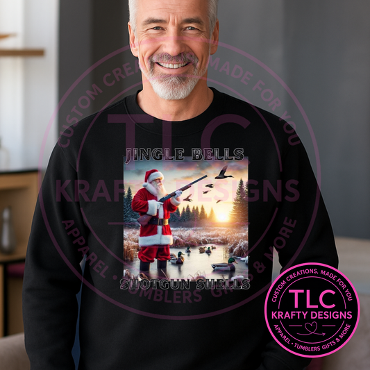 Shotgun Shells Santa Ducks Behind T-Shirt - Festive Christmas Long or Short Sleeve Tee