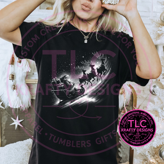 Vintage Sleigh Scene T-Shirt - Classic Christmas Long or Short Sleeve Tee CK