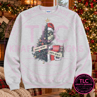 Sorta Merry Sorta Grumpy Green Man design on an Ash crewneck sweatshirt