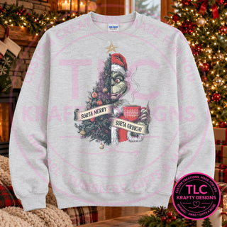 Sorta Merry Sorta Grumpy Green Man design on an Ash crewneck sweatshirt