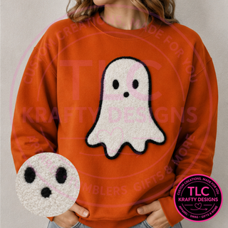 Ghost Fuzzy Iron-On Patch, Large Halloween Ghost Patch, Oversized Fuzzy Patch, Heat Press Patch for Sweatshirts, Jackets & Bags