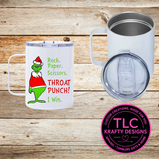 Rock Paper Scissors Green Man Mug - 12oz Travel Mug With Lid CK