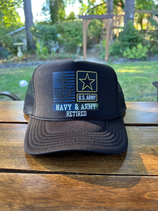 Army / Navy Retired Trucker Hat