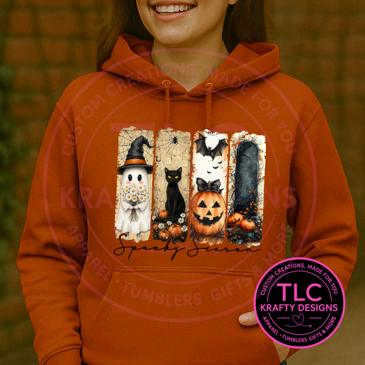 Spooky Season Halloween Hoodie – Ghost, Black Cat, Pumpkin & Bat Fall Sweatshirt