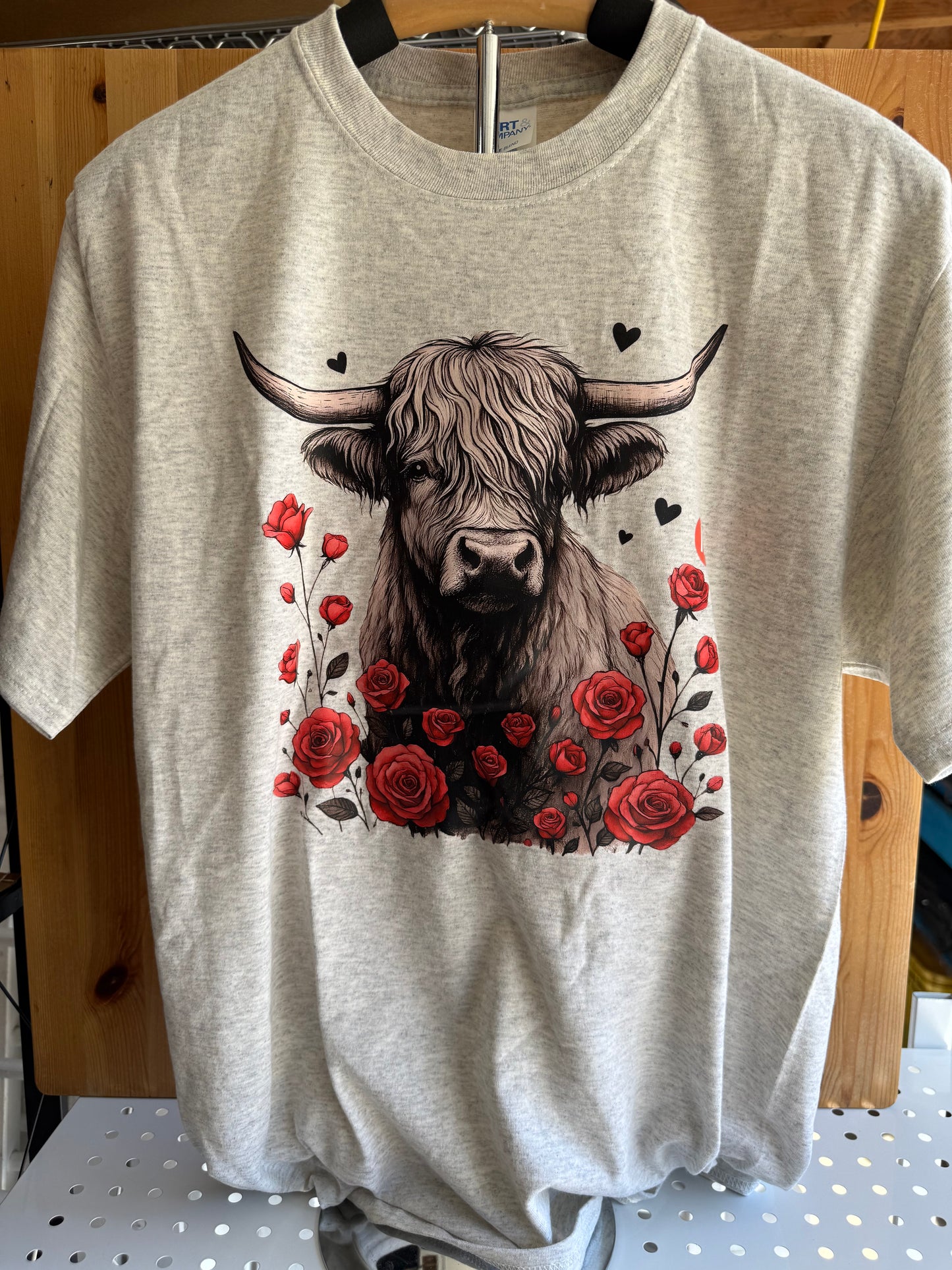 Highland Cow with Roses Tee – Rustic Farmhouse Graphic Shirt 🐂🌹❤️
