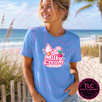 Milky Cream Ice Cream Shop T-Shirt or Sweatshirt – Custom Ice Cream Vendor Staff Apparel