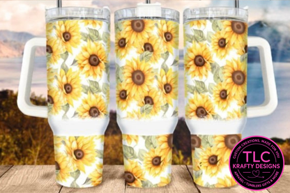 40oz Sunflower Tumblers with Handle & Straw – Floral Drinkware Collection