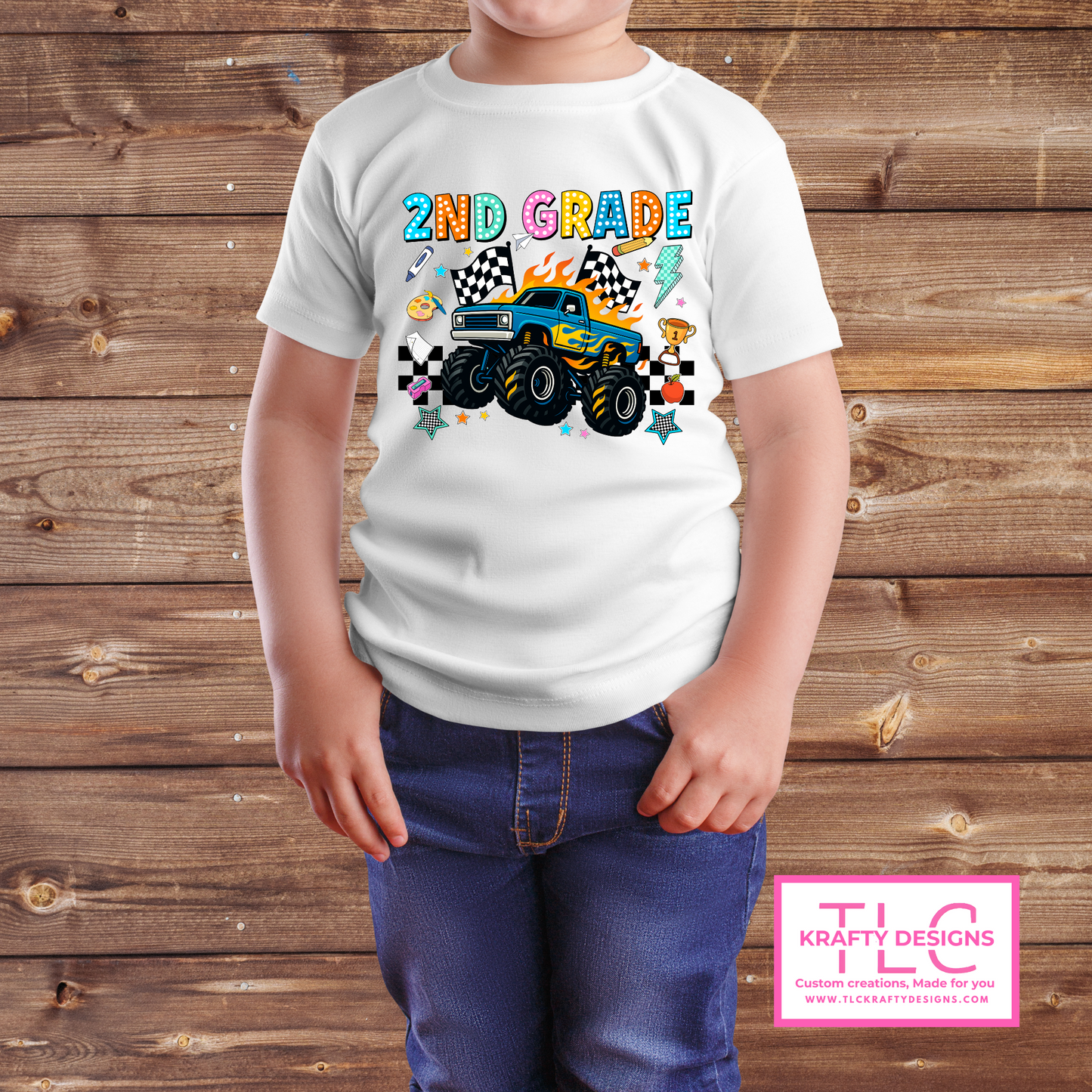 Colorful Monster Truck Grade-Level Youth T-Shirts – Back-to-School Graphic Tees