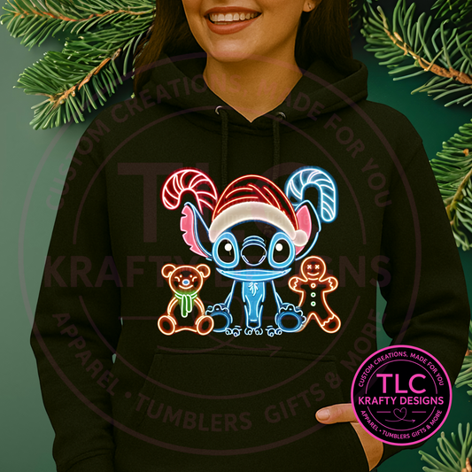 Neon Outline Santa Stitch Sweatshirt - Festive Christmas Crew Neck or Hoodie CK