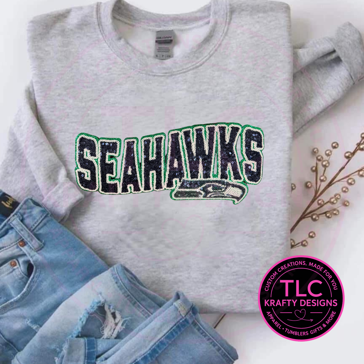 Seattle Seahawks Sequin Sweatshirt | Football Fan Crewneck | Sparkle Game Day Shirt | Women’s Sports Apparel