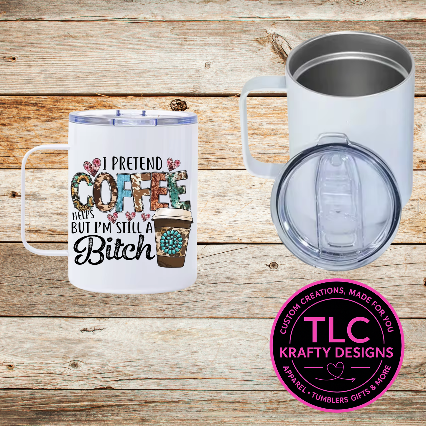 Pretend Coffee Helps Mug - 12oz Travel Mug With Lid CK