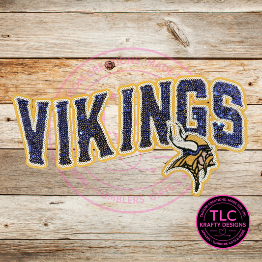 Vikings Purple and Gold Sequin Patch - Sports Iron-On/ Sew-On Applique
