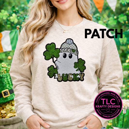 Lucky Ghost Chenille Patch Shirt or Sweatshirt – St. Patrick’s Day Apparel CK