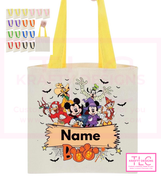 Custom Halloween Trick or Treat Tote Bags – Personalized Kids Candy Bags in Fun Character Designs