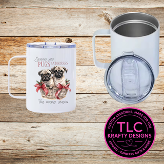 Pugs and Kisses Christmas Mug - 12oz Travel Mug With Lid CK