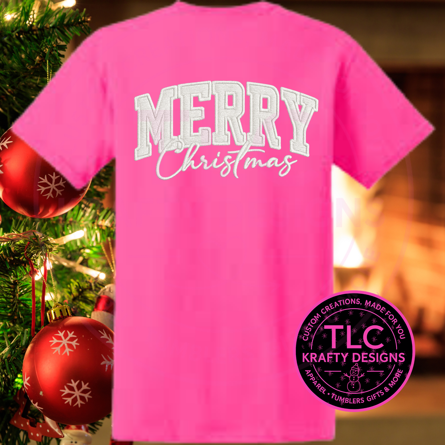 Embroidery Look "Merry Christmas" T-Shirt - Festive Christmas Long or Short Sleeve Tee CK