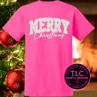 Embroidery Look "Merry Christmas" T-Shirt - Festive Christmas Long or Short Sleeve Tee CK