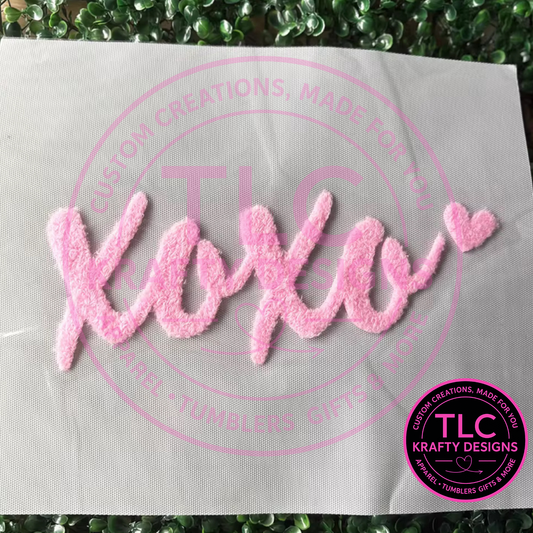 PREORDER XL XOXO Pink Puff Valentine Patch – Chenille Iron-On / Sew-On Applique CK