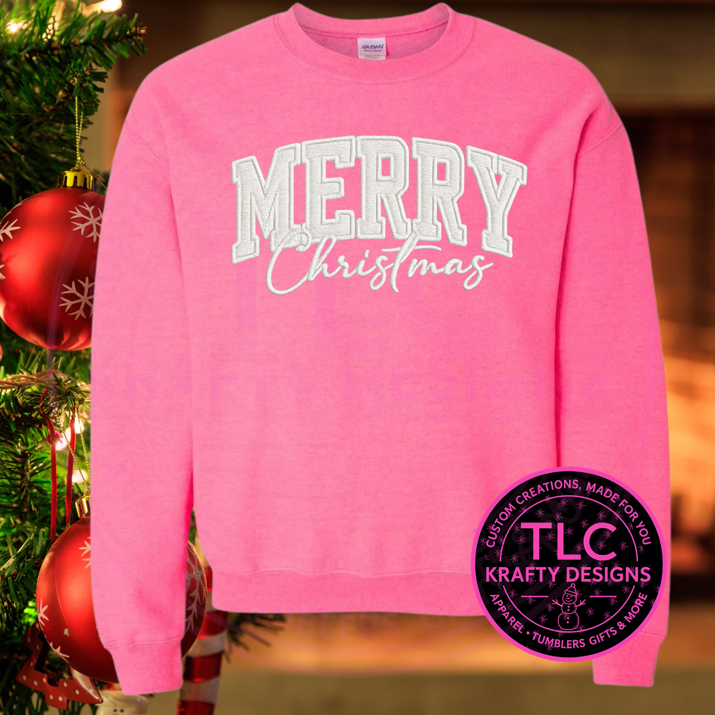 Embroidery Look "Merry Christmas" Sweatshirt - Festive Christmas Crew Neck or Hoodie CK