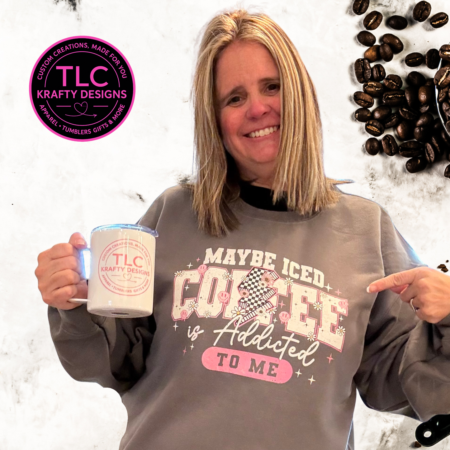 Maybe Iced Coffee Is Addicted to Me – Glitter Silk Screen T-Shirt or Sweatshirt