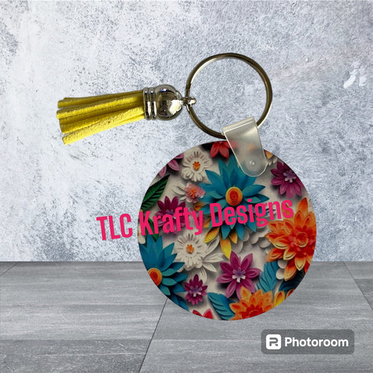 Bright Colorful Daisy Keychain with Tassel