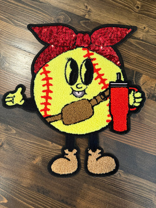 Softball Chenille Patch Hoodie – Fun Glitter Bow Softball Sweatshirt