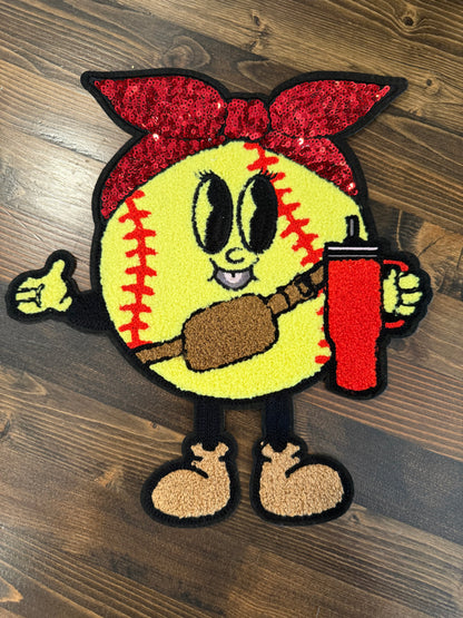 Softball Chenille Patch Hoodie – Fun Glitter Bow Softball Sweatshirt