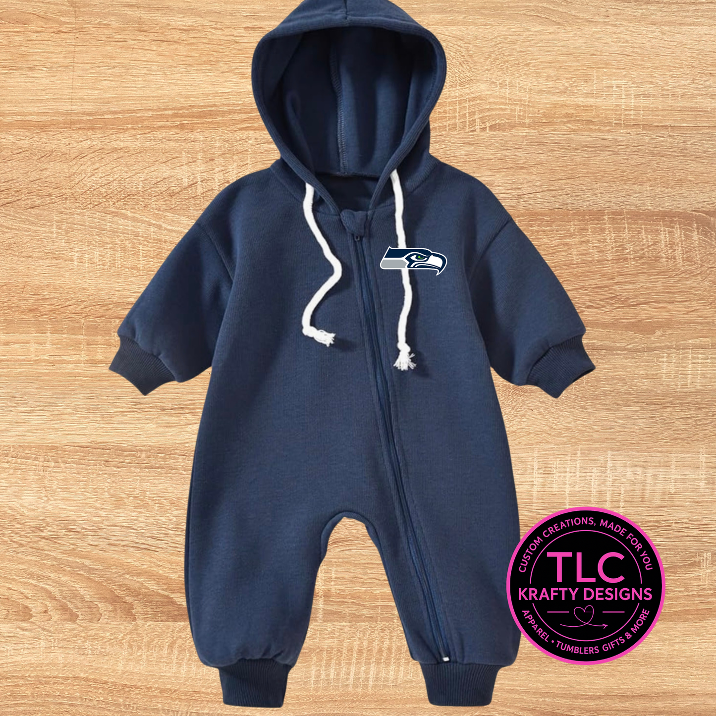 Seattle Football Infant Hooded Zip Romper | Cozy Game Day Baby Outfit