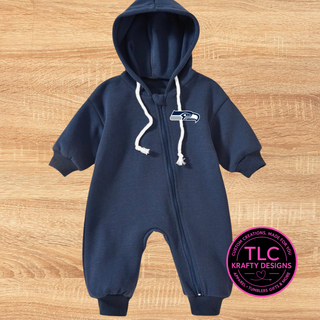 Seattle Football Infant Hooded Zip Romper | Cozy Game Day Baby Outfit