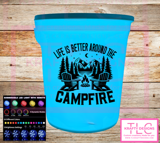 Life Is Better Around the Campfire White LED Bucket with Lid | Custom UVT Design + Seat Lid Upgrade