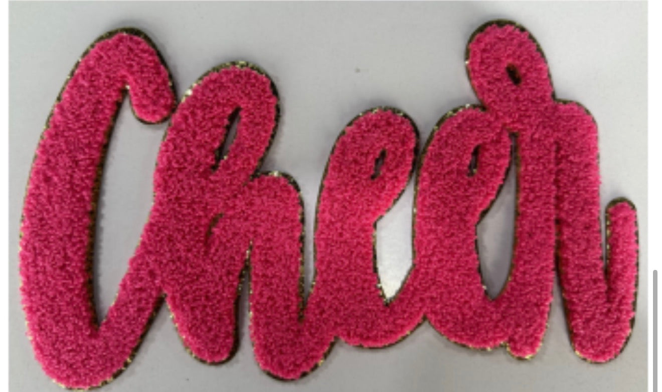 XL Cheer Chenille Patch – Fuzzy Script Letter Patch for Cheer & Dance Apparel (Approx. 10.5”)