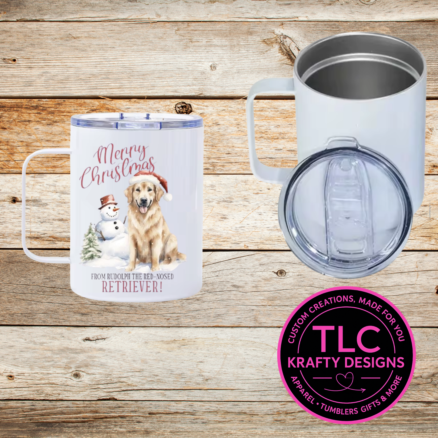 Merry Christmas Retriever Mug - 12oz Travel Mug With Lid CK