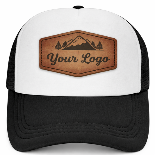 Custom Leatherette Patch Trucker Hats – Engraved Logo Hats for Business, Teams & Events