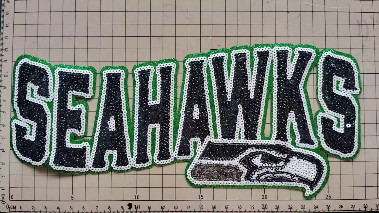 Blue & Green Game-Day Sequin Patch – Extra Large Sparkle Applique