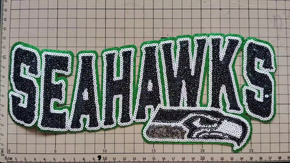 Seattle Football Blue & Green Game-Day Sequin Patch – Extra Large Sparkle Applique