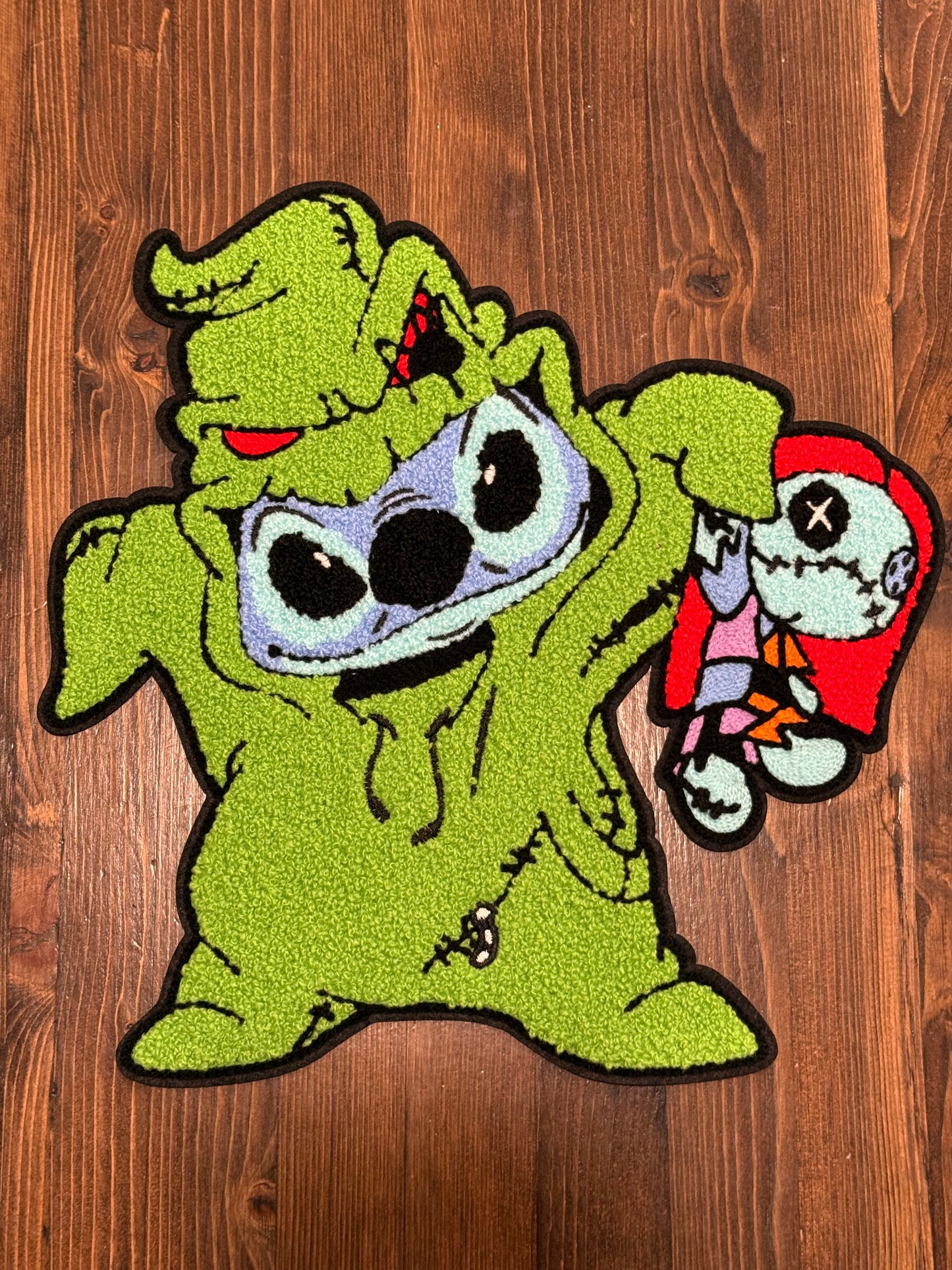 🎄 Mischievous Holiday Monster Patch – Chenille Extra Large Iron-On (Approx. 10”)
