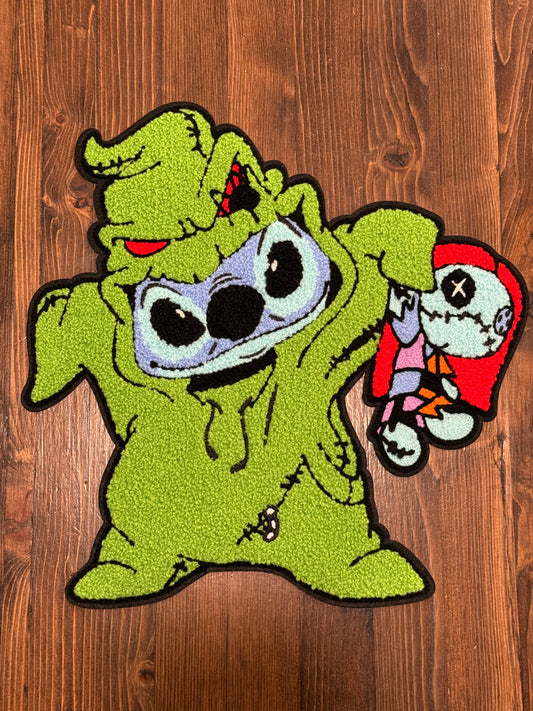 🎄 Mischievous Holiday Monster Patch – Chenille Extra Large Iron-On (Approx. 10”)