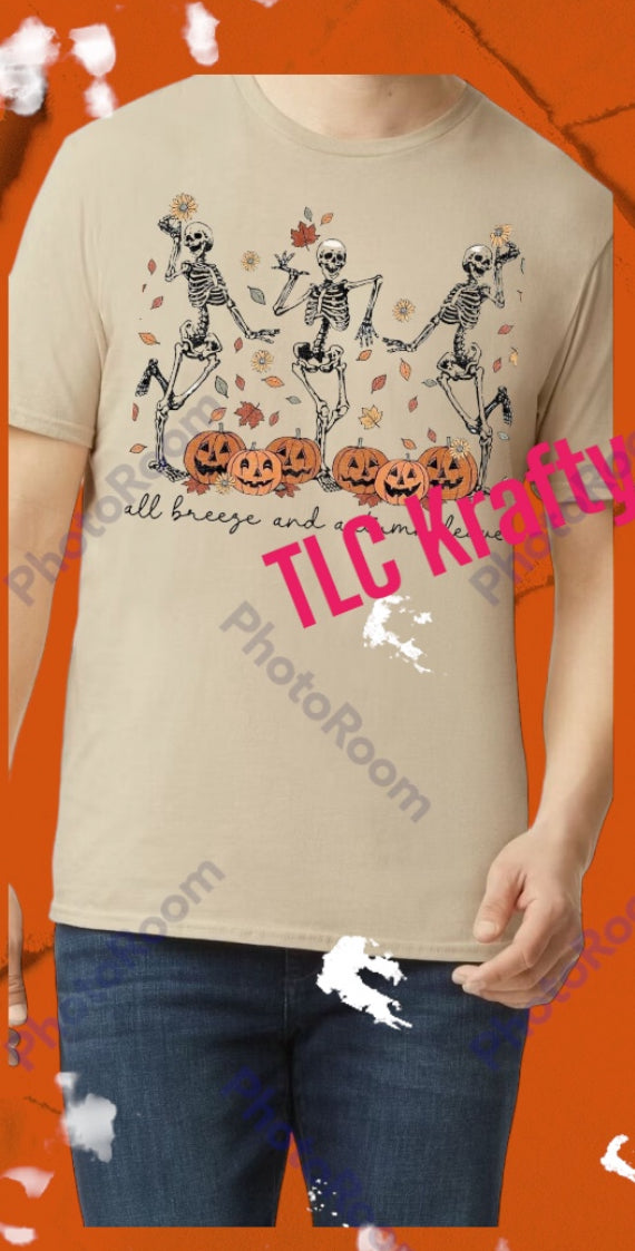 Halloween Fall Breeze & Autumn Leaves skeleton T-Shirt