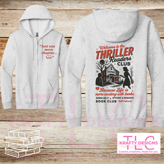 Thriller Readers Club Front and Back Graphic Apparel - Book Lovers Design