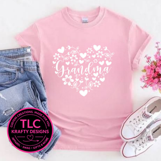 Grandma Heart Floral White Design - Grandma Love Apparel