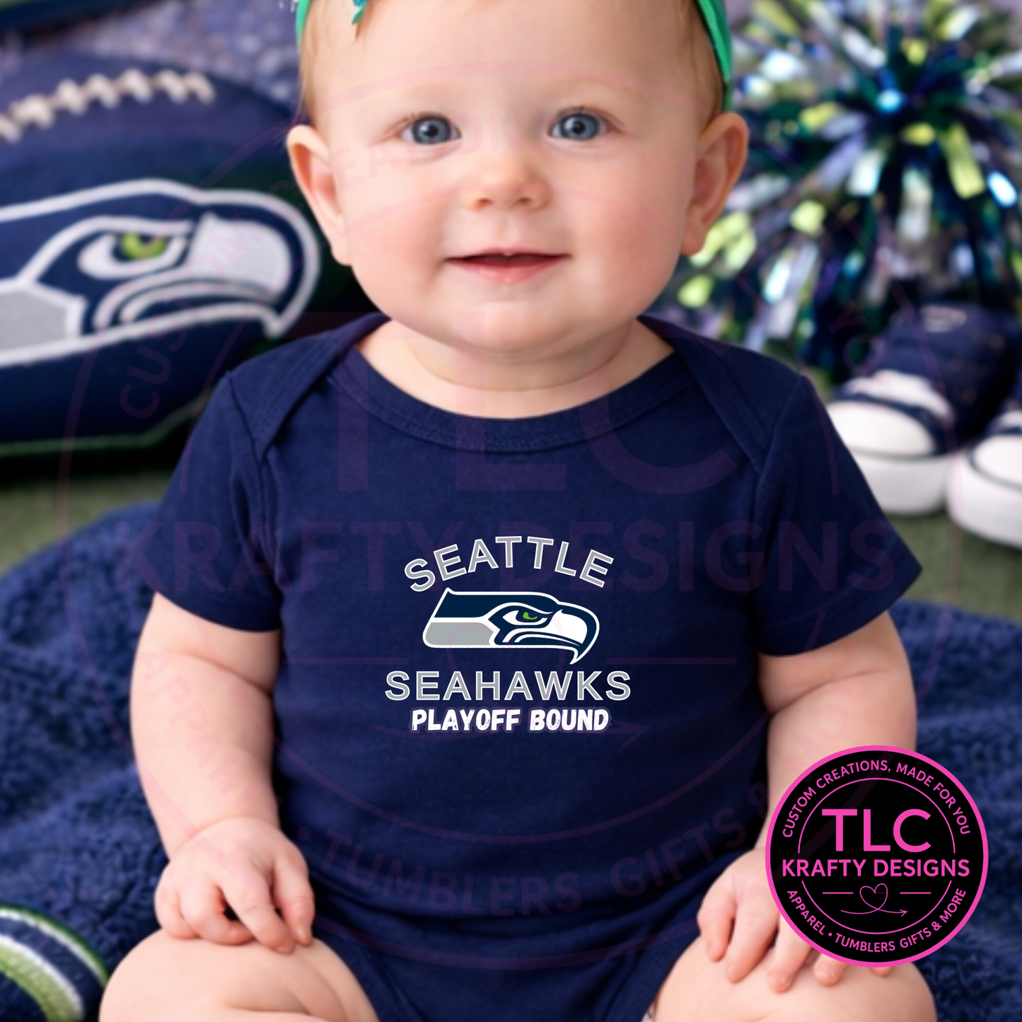 Playoff Bound Large Logo Seattle Onesie - Football Game Day Onesie CK