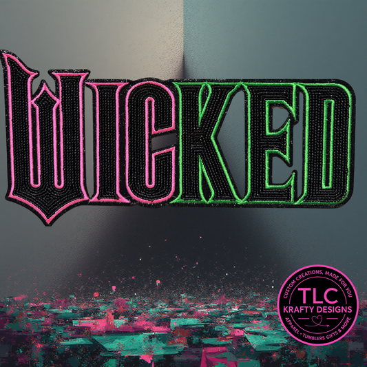 XL WICKED Sequin Patch Black Filled Design – Hot Pink and Green Sparkly Iron-On / Sew-On Applique CK