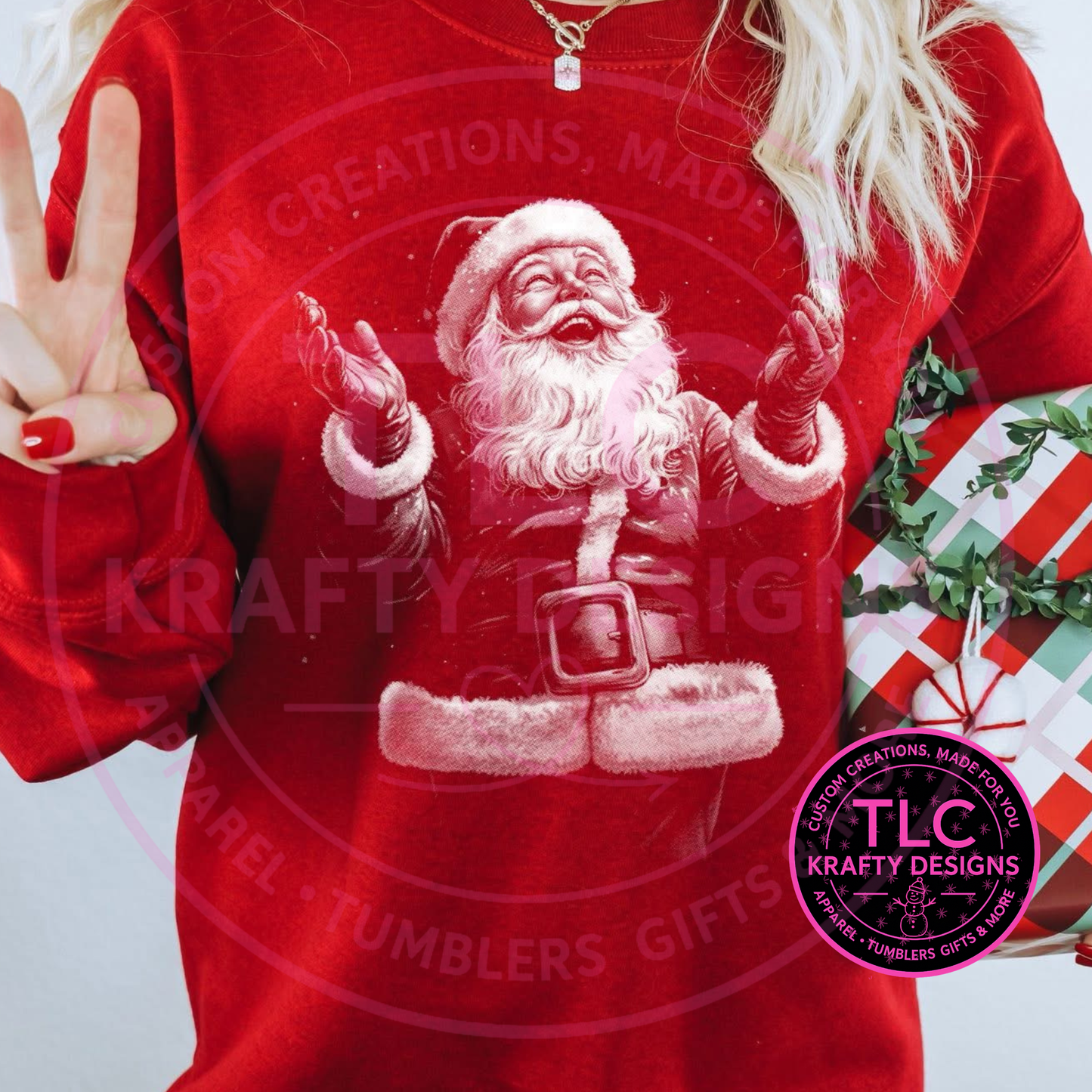Vintage-Inspired Santa Sweatshirt - Classic Christmas Crew Neck or Hoodie CK